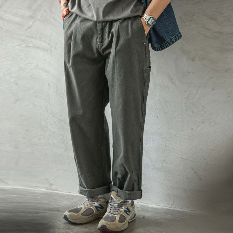 美式復古精梳棉工裝伐木褲男vintage寬鬆休閒百搭闊腿直筒褲-Retro's Wear