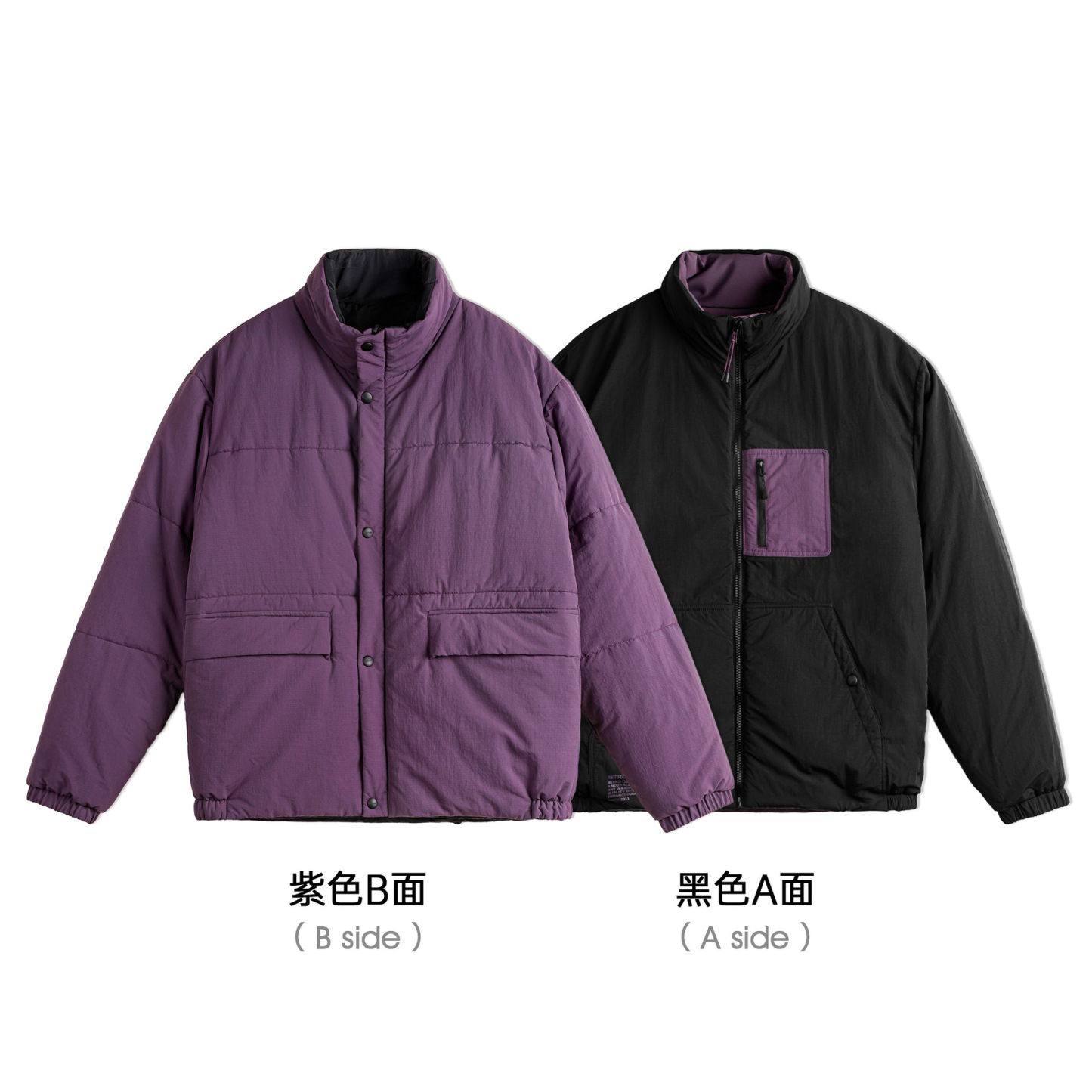 美式雙面穿保暖夾克山系加厚保暖棉服短款立領外套男秋冬