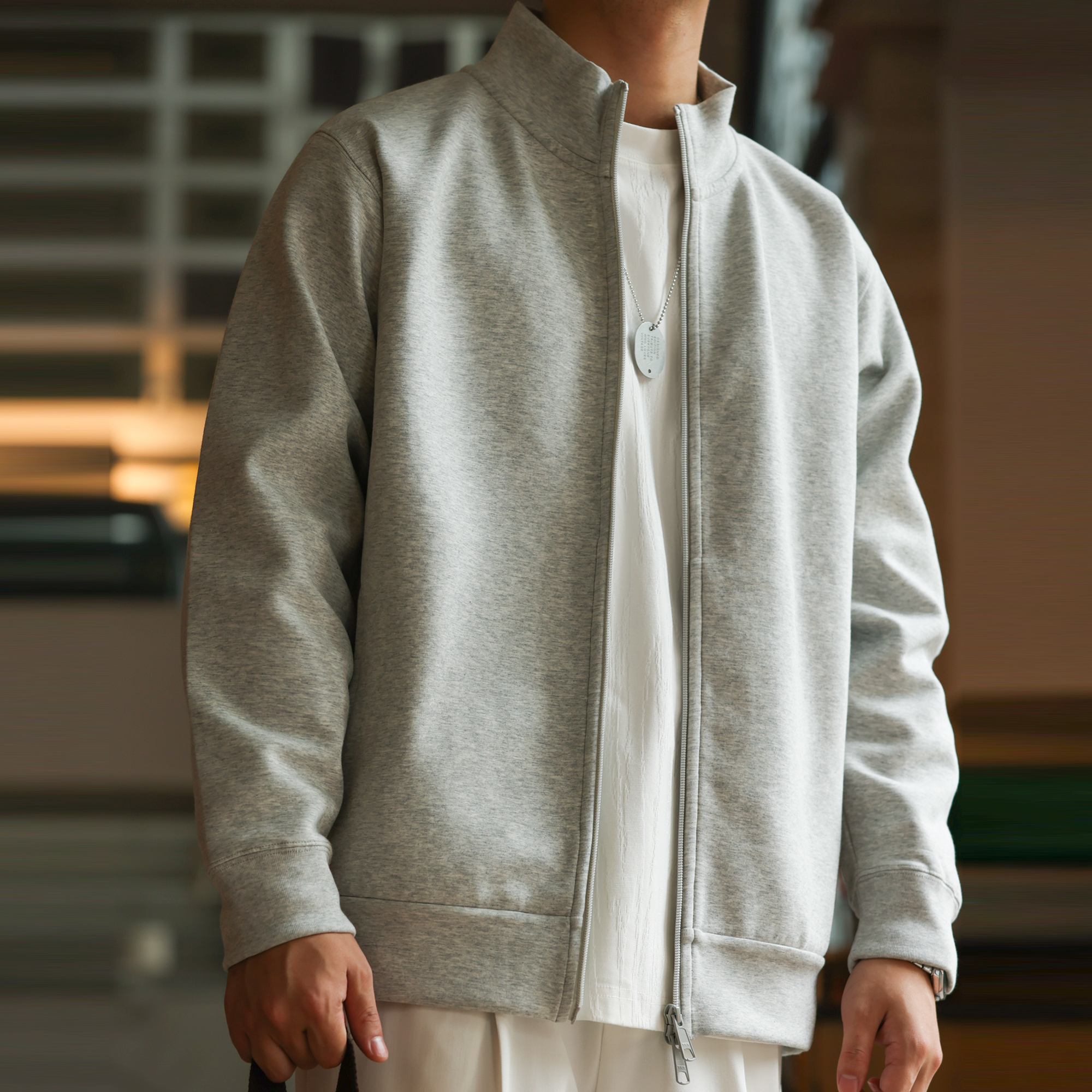 美式重磅立領開衫衛衣男cleanfit空氣感抗皺運動外套秋