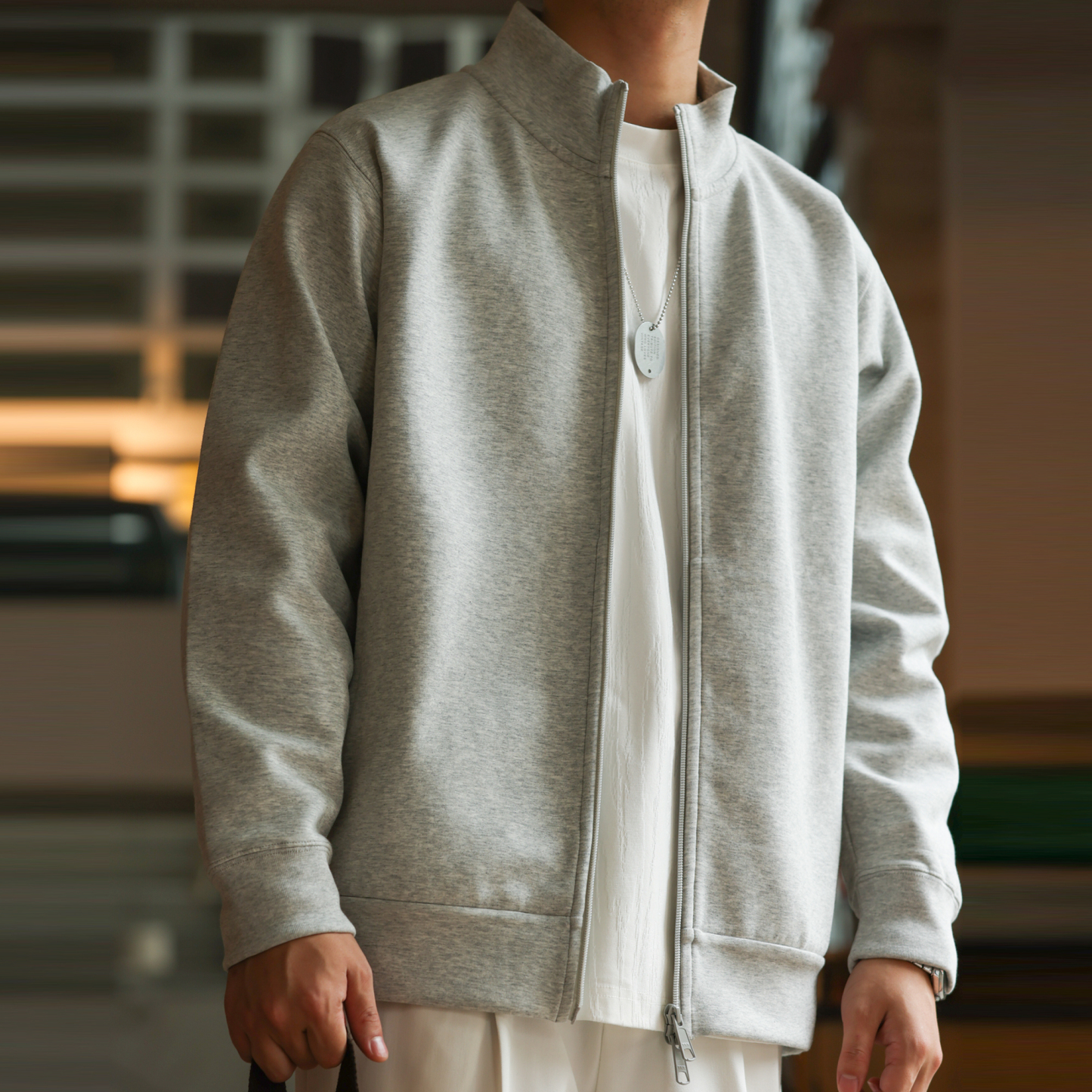 美式重磅立領開衫衛衣男cleanfit空氣感抗皺運動外套秋