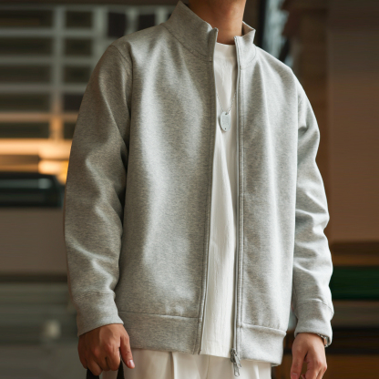 美式重磅立領開衫衛衣男cleanfit空氣感抗皺運動外套秋