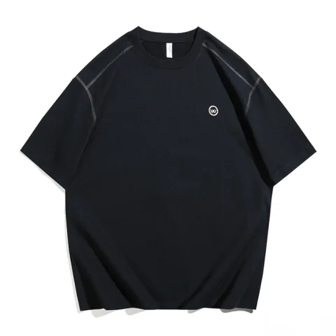 夏季300g重磅純棉短袖T恤男美式休閒撞線高密刺繡打底衫