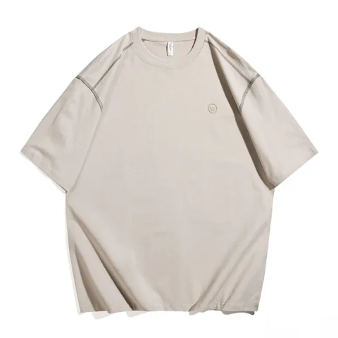 夏季300g重磅純棉短袖T恤男美式休閒撞線高密刺繡打底衫