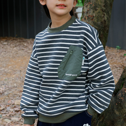 男童奧粒絨衛衣2025冬季款兒童撞色口袋長袖休閒圓領上衣大童衣服