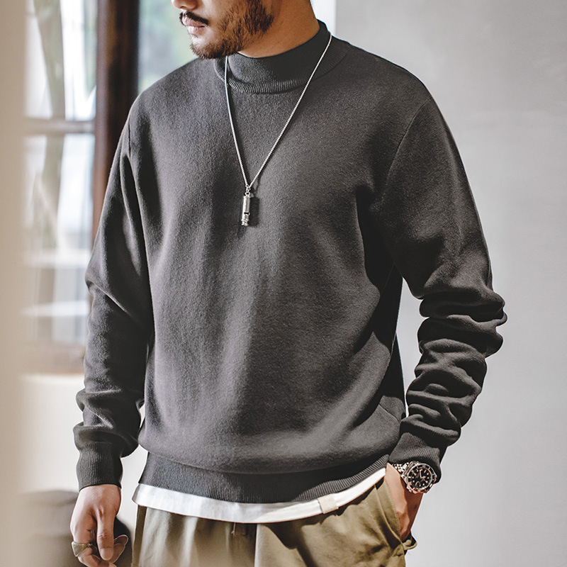 美式休閒基礎款半高領毛衣保暖套頭針織打底衫男士-Retro's Wear