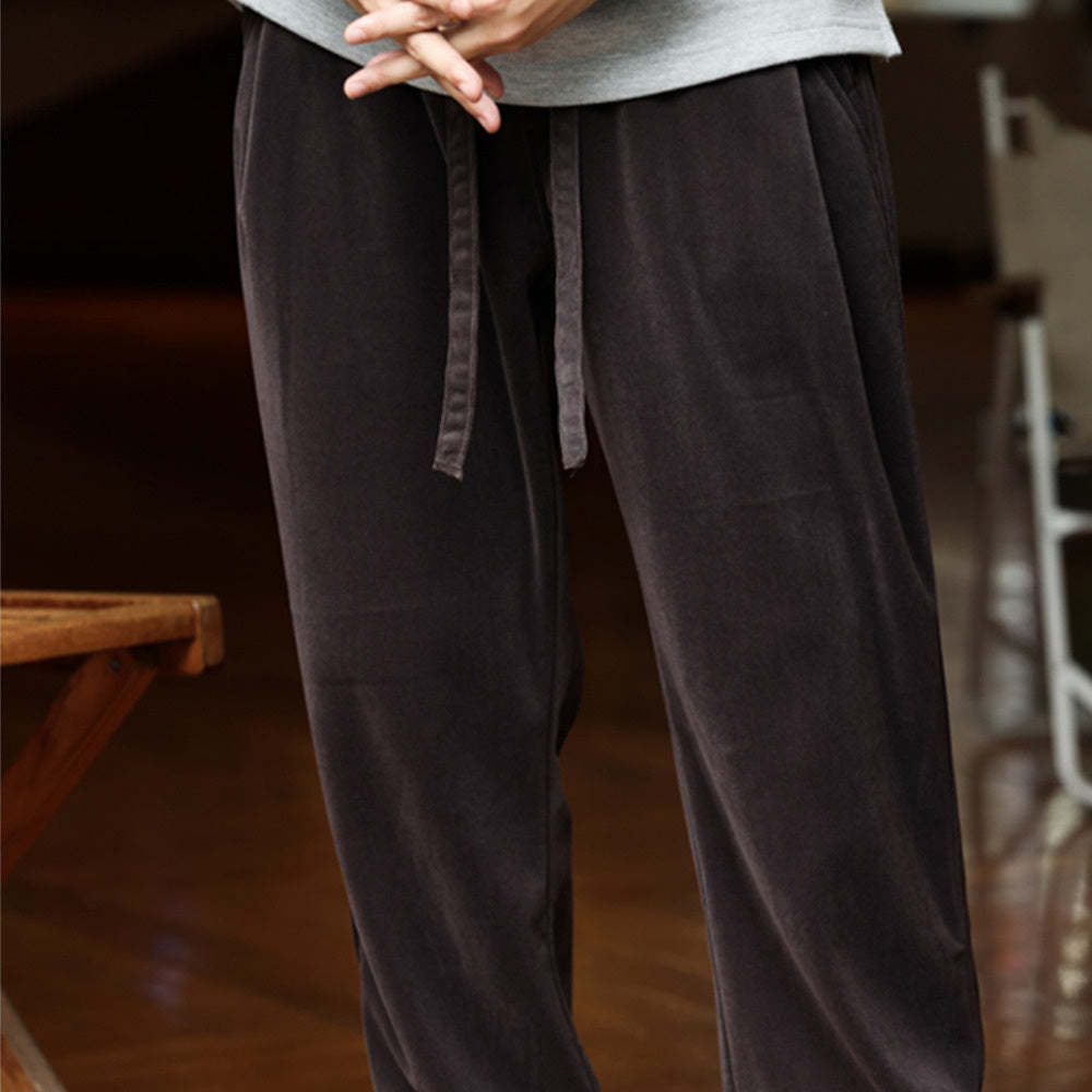 美式垂感雪尼爾休閒褲男重磅復古寬鬆直筒絨面打褶運動衛褲-Retro's Wear