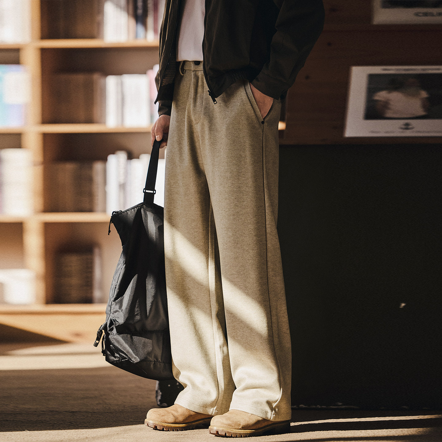 高級感垂墜感老錢風休閒褲男士2025秋冬款寬鬆直筒運動衛褲