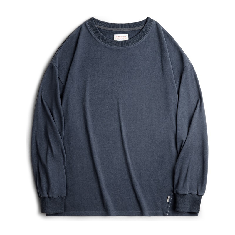 美式雙面磨毛仿德絨長袖T恤基礎款寬鬆圓領保暖上衣男秋-Retro's Wear
