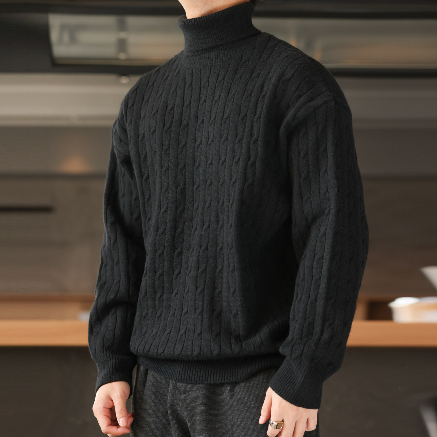 老錢風浮雕絞花高領毛衣粗針防風加厚保暖慵懶風針織衫