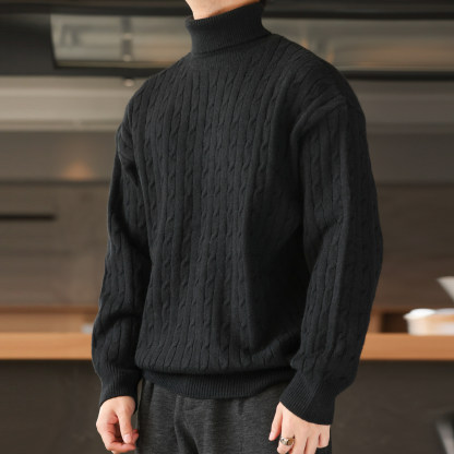 老錢風浮雕絞花高領毛衣粗針防風加厚保暖慵懶風針織衫