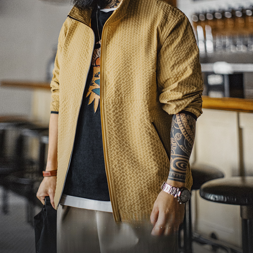 美式休閒戶外山系夾克肌理感透氣防風立領薑黃外套男春夏