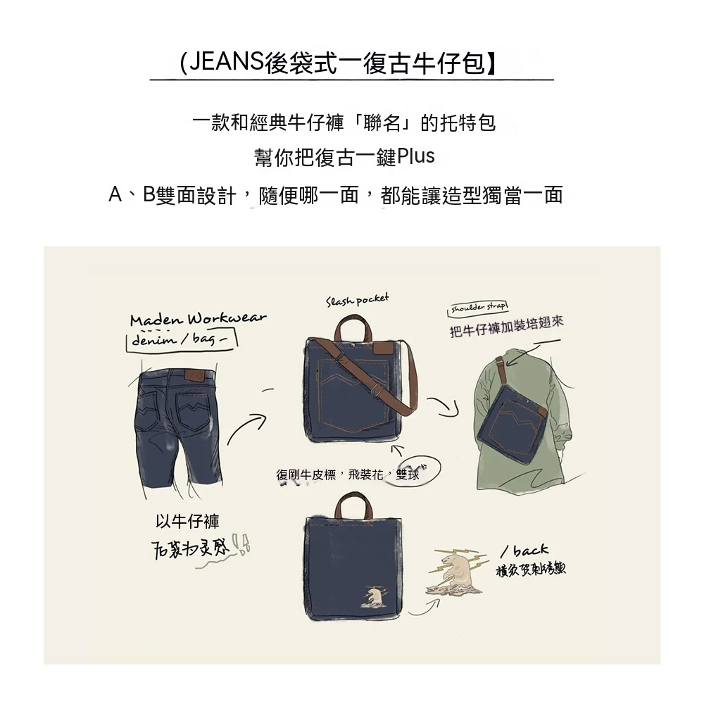 復古牛仔斜挎單肩托特包手提大容量小眾設計平板包通勤-Retro's Wear