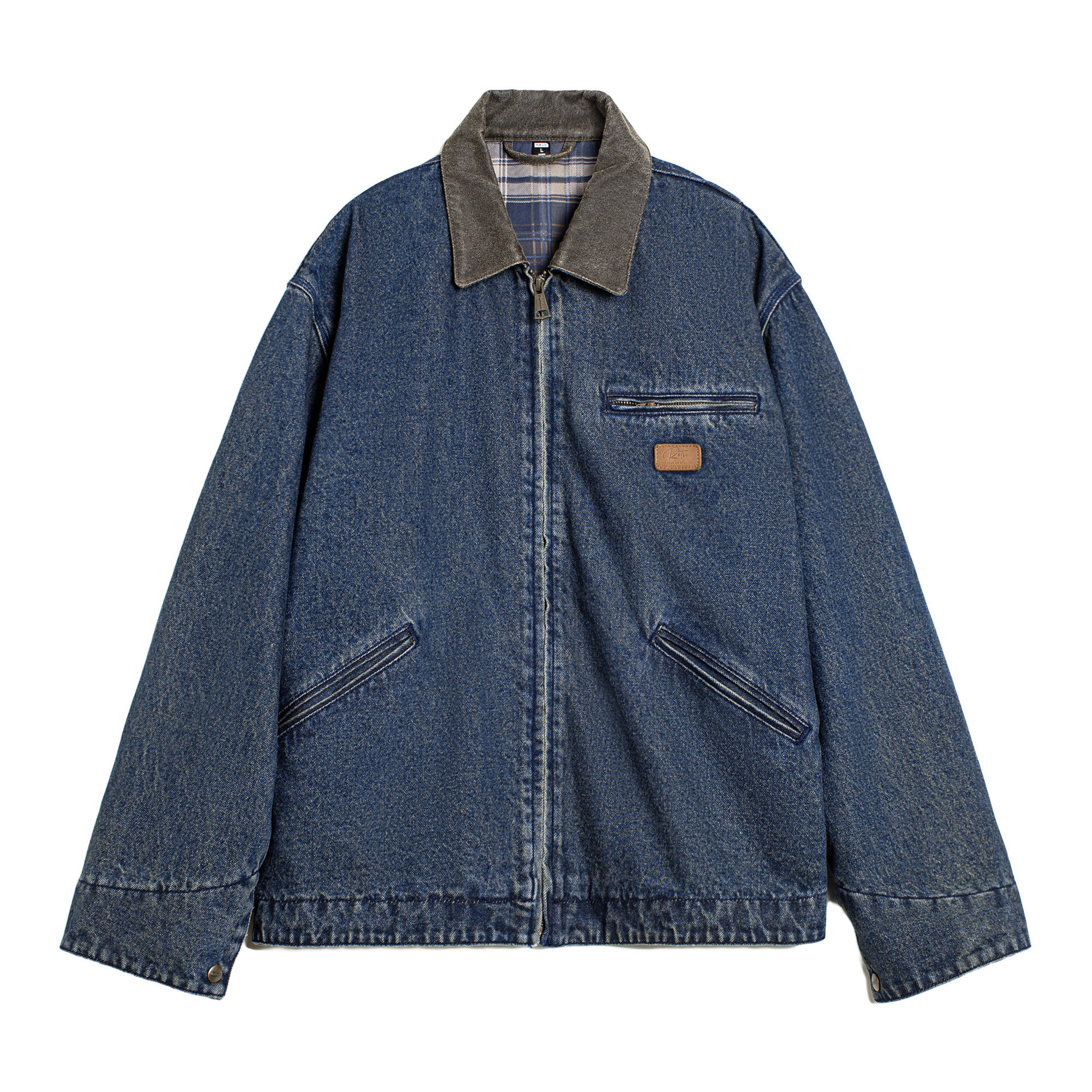 美式復古牛仔底特律夾克水洗做舊短款休閒翻領外套男款春