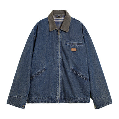 美式復古牛仔底特律夾克水洗做舊短款休閒翻領外套男款春