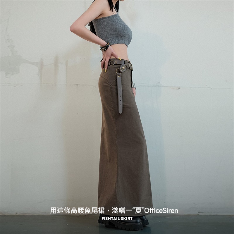 復古中腰A字顯瘦包臀裙氣質修身長款魚尾裙百搭半身裙夏季女-Retro's Wear