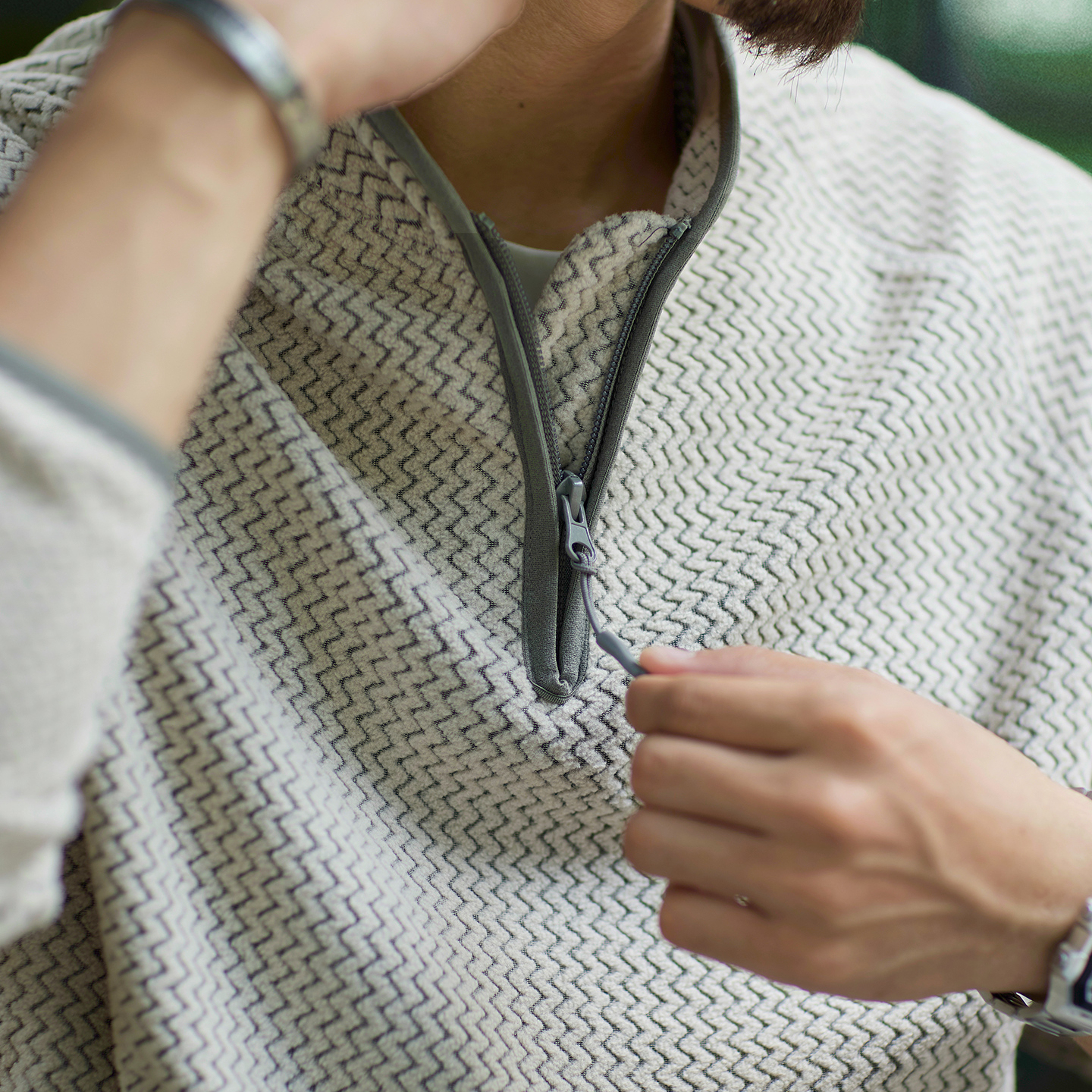 半高領波浪絨面長袖衛衣男2025秋季新款簡約打底衫內搭上衣外套