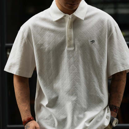 美式休閒200g短袖POLO衫男方格提花零壓舒適感刺繡T恤夏