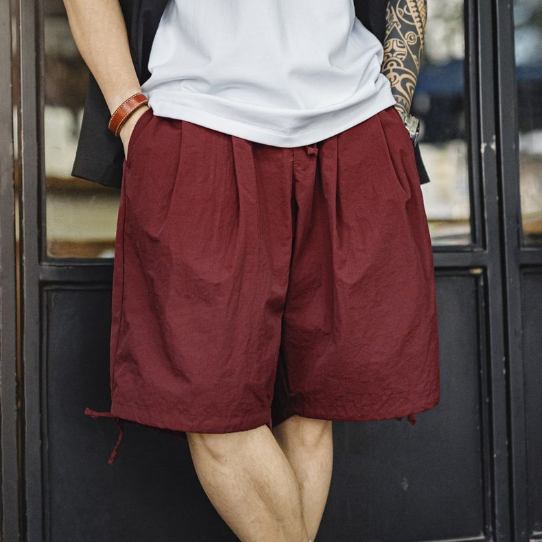 美式納瓦霍刺繡短褲寬鬆紅色肌理感沙灘薄款五分褲男夏季