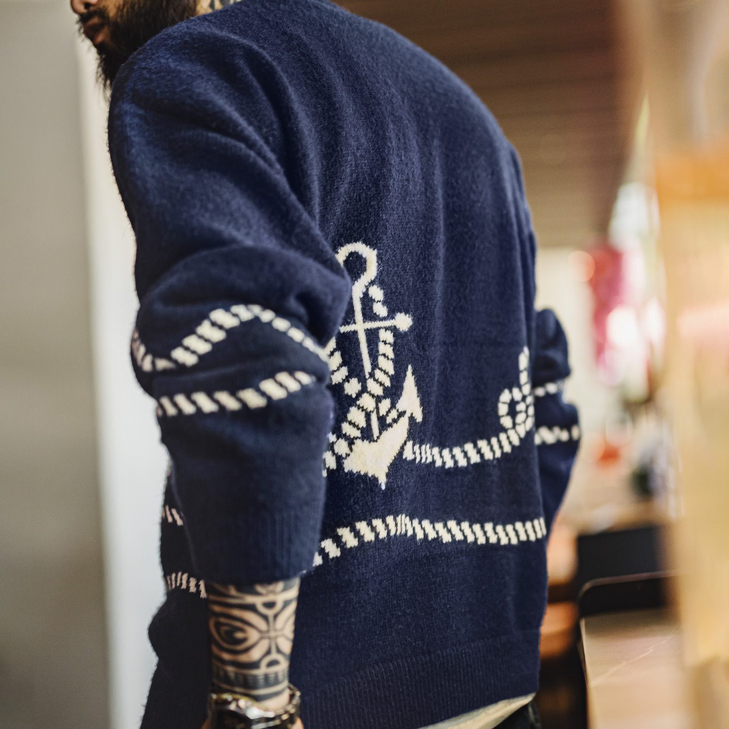 美式休閒海軍藍色套頭毛衣內搭針織外穿加絨外套男秋冬