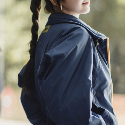 羅紋立領夾克美式棒球服夾棉收腰外套百搭加厚保暖棉衣秋冬女-Retro's Wear