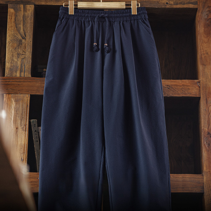 美式休閒束腰泡泡紗日系燈籠褲男寬鬆闊腿透氣彎刀褲春夏