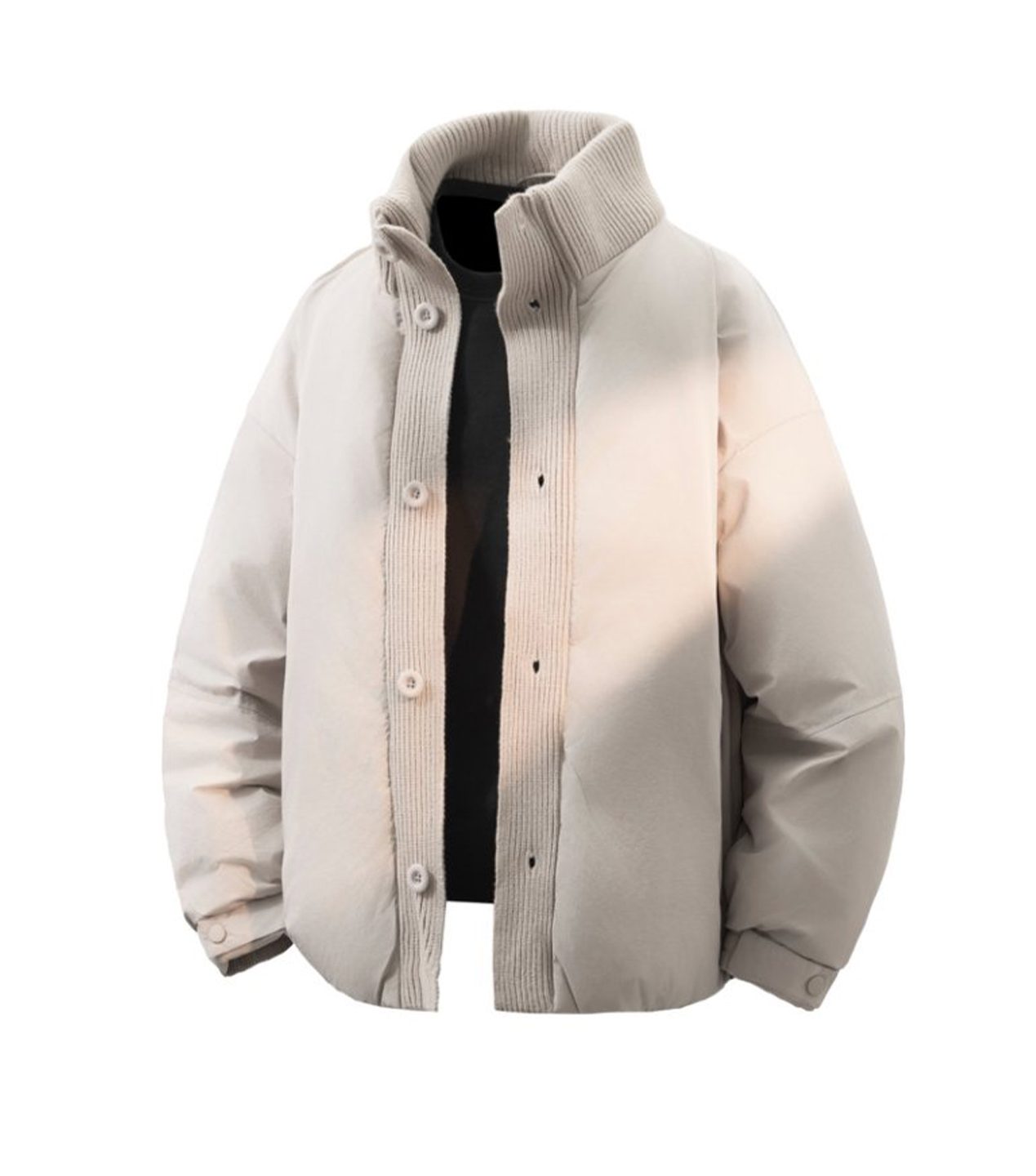 90白鴨絨工裝立領羽絨服男2025冬季新款寬鬆加厚保暖針織拼接外套