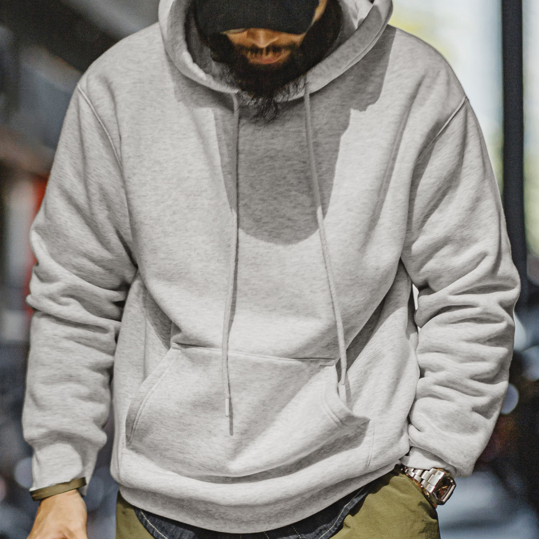 美式灰色洛奇連帽衛衣加絨寬鬆重磅疊穿套頭帽衫外套男秋