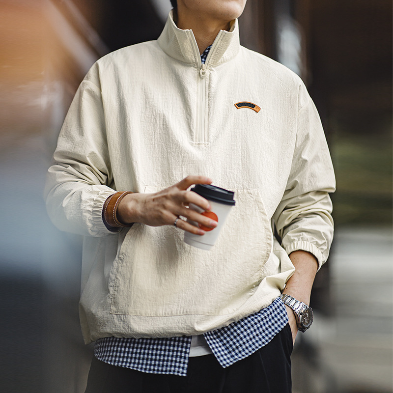 美式復古半拉鍊立領夾克衛衣cityboy運動套頭外套男春季-Retro's Wear