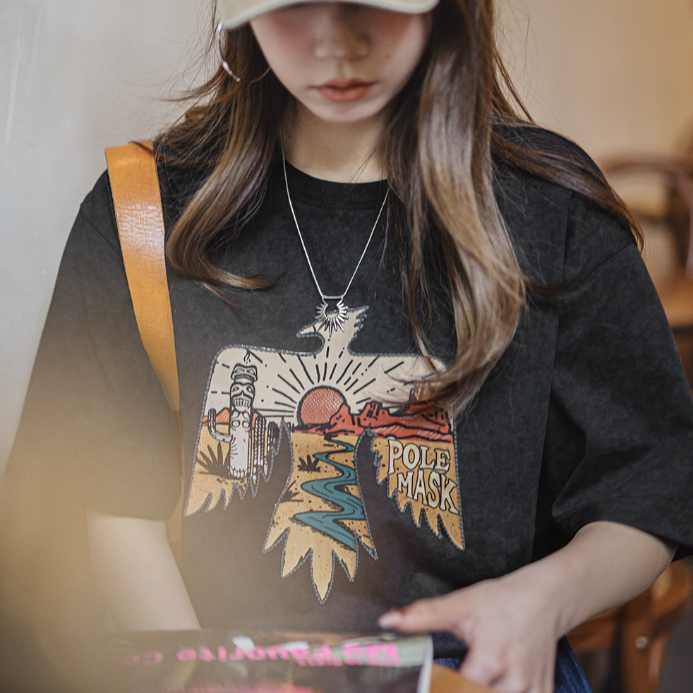 夏日復古納瓦霍民族風印花T恤情侶款黑色寬鬆休閒百搭短袖女