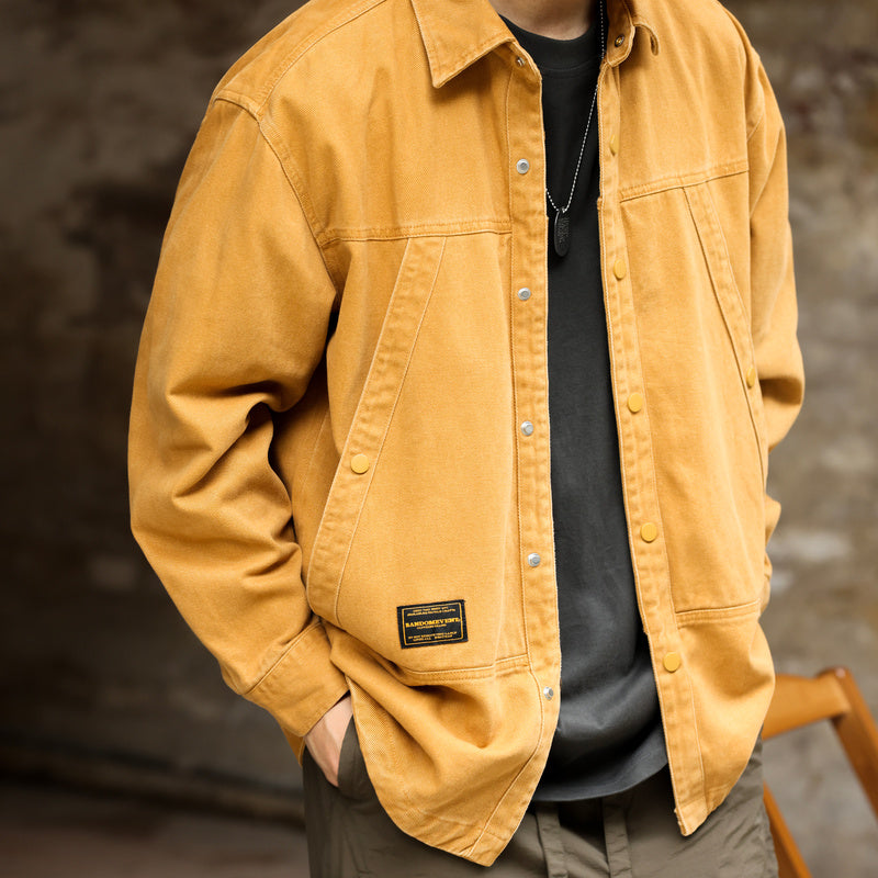 日系復古工裝斜插大口袋襯衫外套男休閒戶外重磅獵裝夾克秋-Retro's Wear