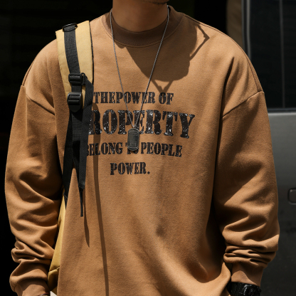 美式復古305g重磅做舊印花長袖T恤男小領口休閒打底衫