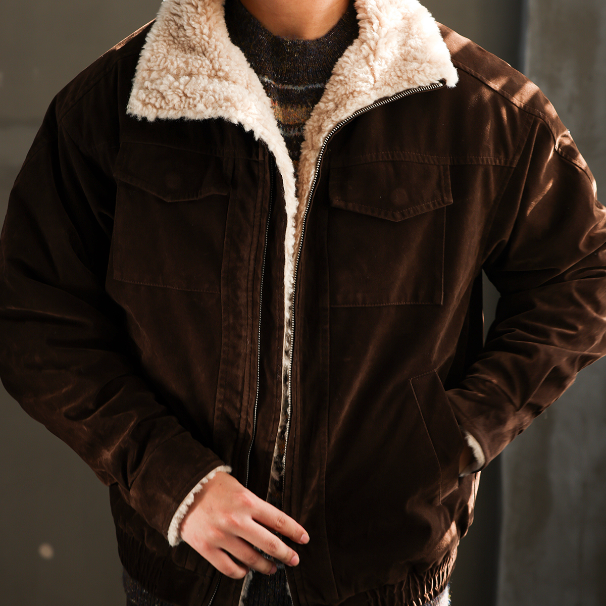 美式復古vintage羊羔絨立領夾克男保暖禦寒工裝棉服外套