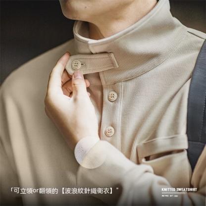 美式休閒半開襟立領衛衣慵懶風翻領針織Polo衫男春秋-Retro's Wear
