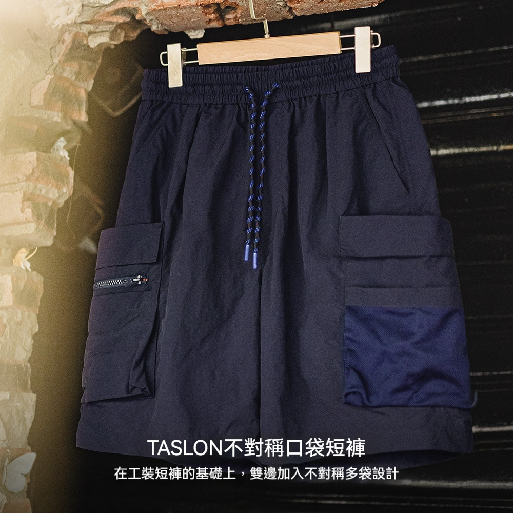 美式多口袋短褲速幹機能藏青色戶外輕薄款抽繩五分褲男夏