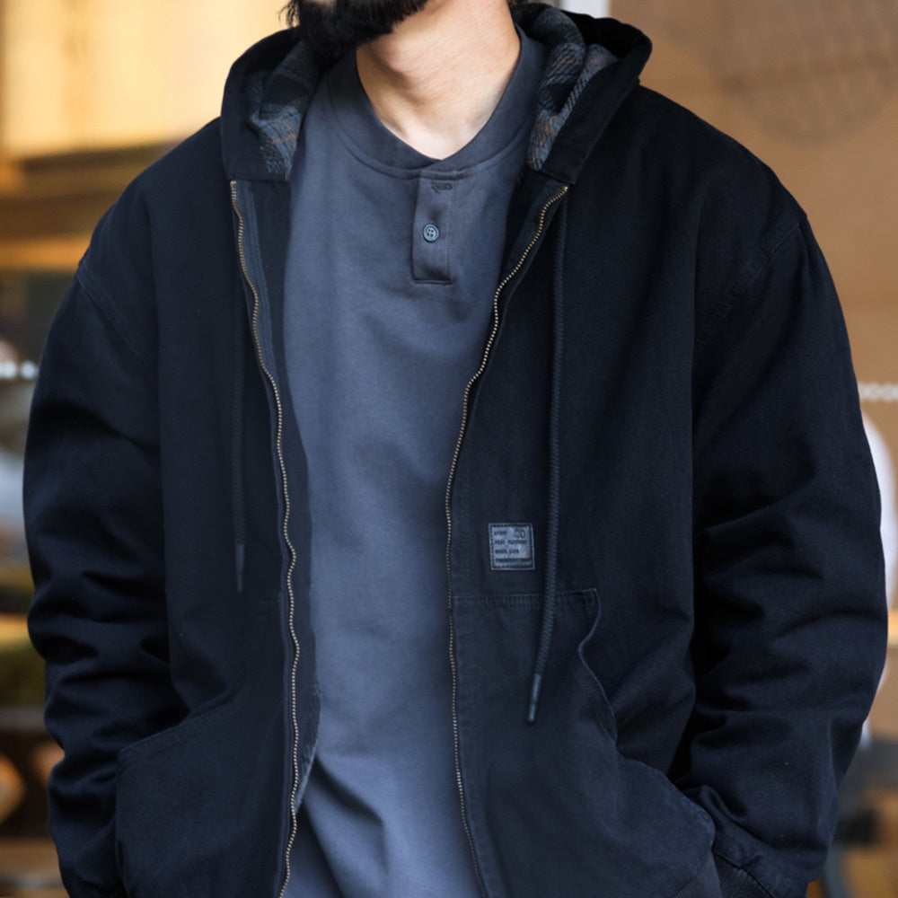 美式復古連帽開衫夾克外套男寬鬆vintage重磅拉鍊休閒衛衣秋-Retro's Wear