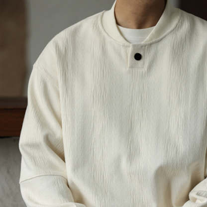 美式休閒重磅提花紋理衛衣男鬆弛設計感寬鬆棒球領套頭衫秋-Retro's Wear