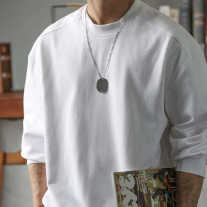 日系復古阿爾曼重磅衛衣男寬鬆圓領390g螺紋拼接淨版上衣秋-Retro's Wear