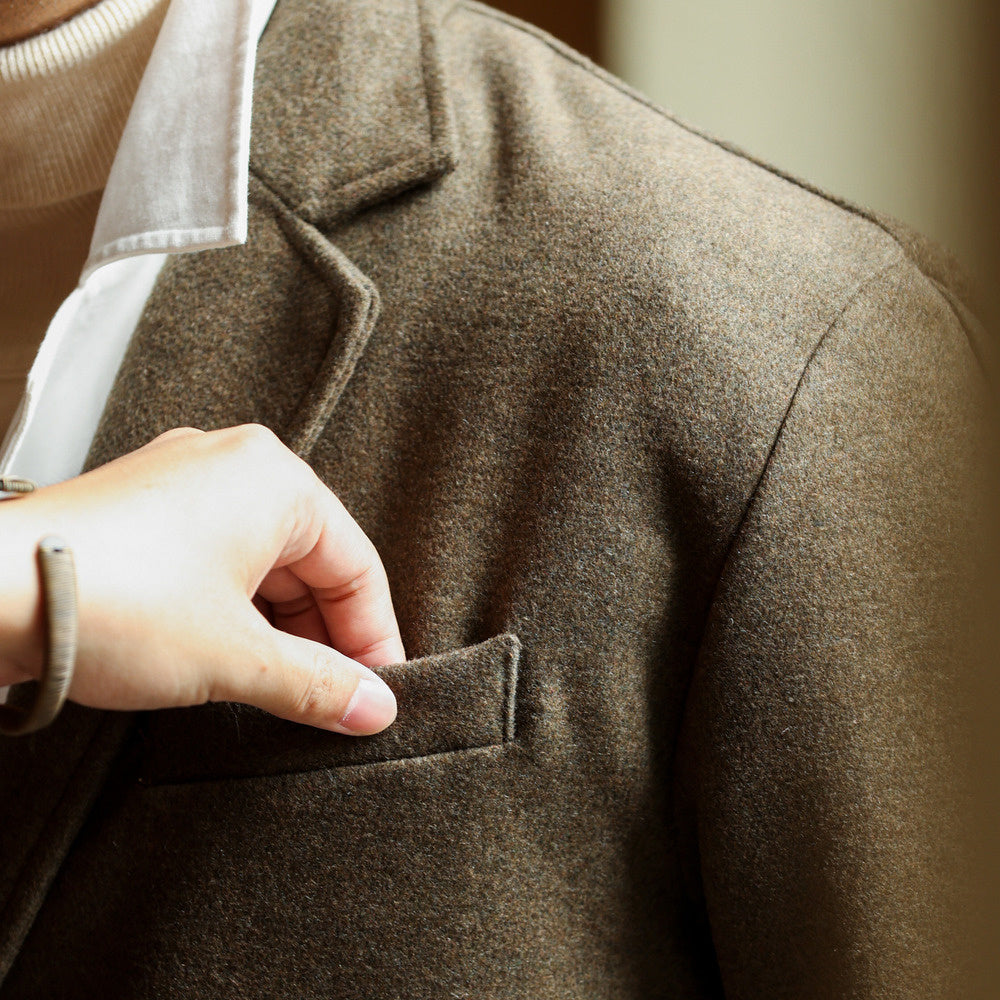 法式720g重磅羊毛混紡休閒西服男平駁領毛呢西裝外套冬