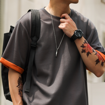 美式休閒雙面异色短袖T恤男230g凉感假兩件肌理感打底衫