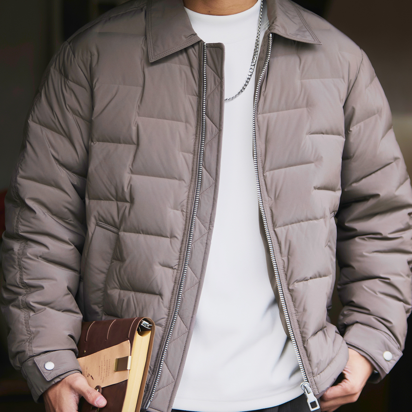 90白鴨絨格子輕薄翻領羽絨服男2025冬季新款寬鬆保暖羽絨夾克外套