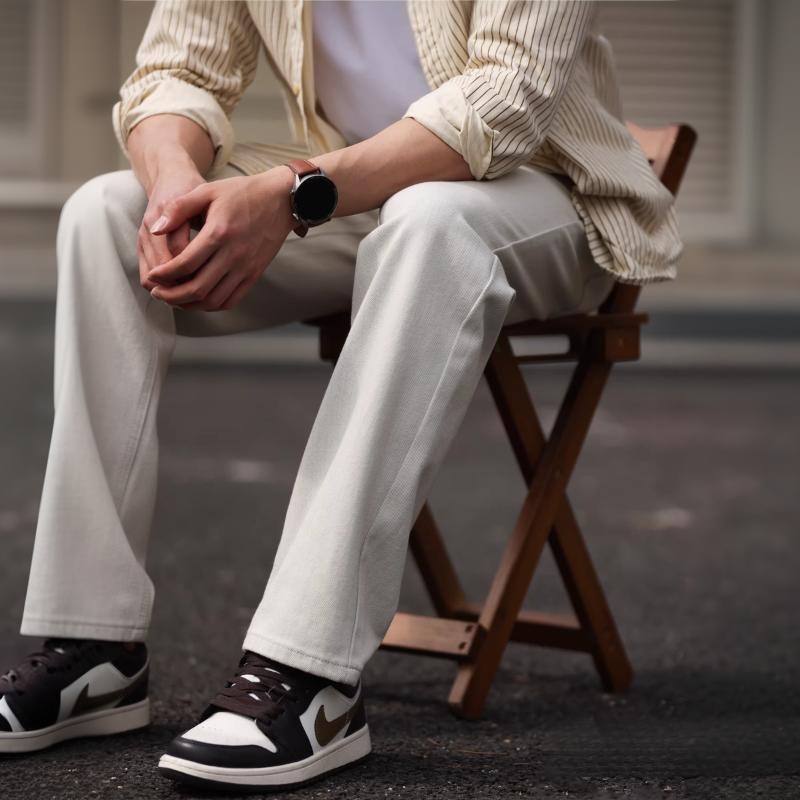 【西部牧場】12.8oz四面彈白色牛仔褲男合體直筒休閒長褲