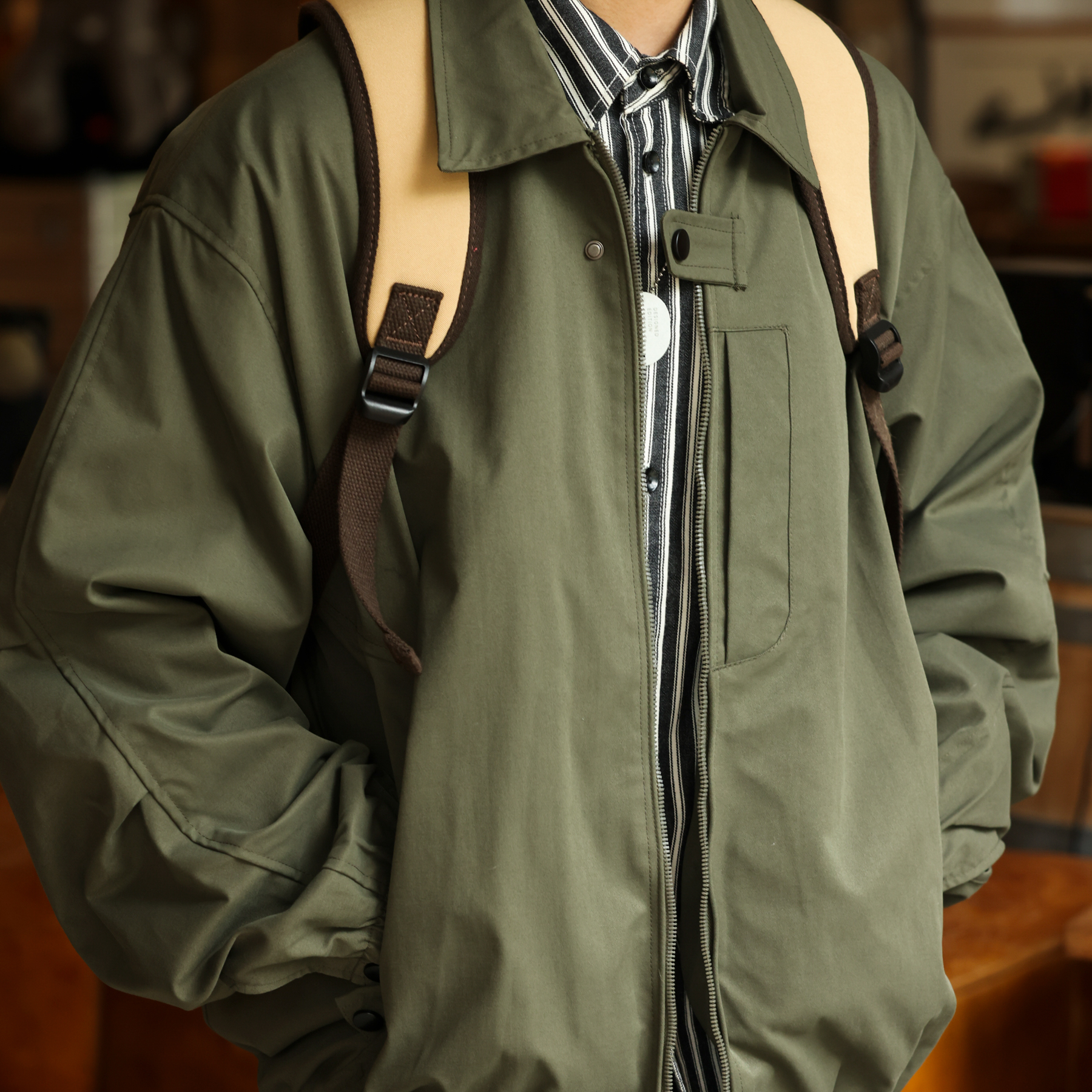 美式復古翻領工裝外套男休閒寬鬆休閒軍綠色底特律夾克