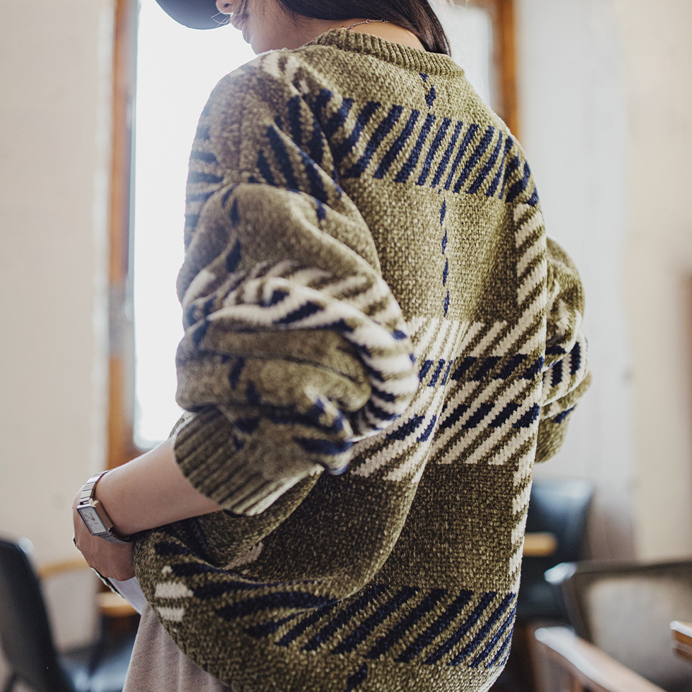 復古雪尼爾格紋寬鬆聖誕套頭保暖加厚實毛衣軟糯針織衫女秋冬