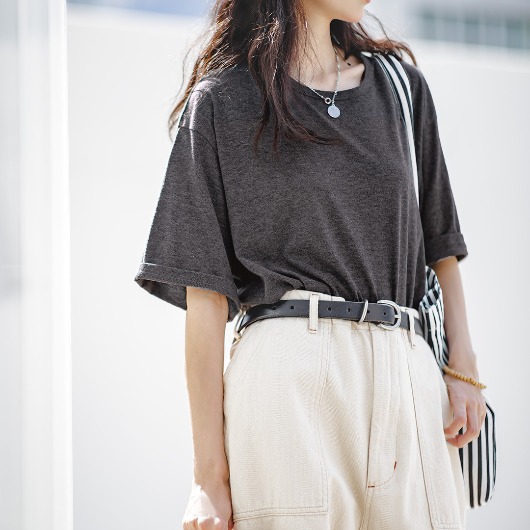 马登女装 美式休闲薄款T恤纯色落肩宽松基础款短袖透气上衣夏-Retro's Wear