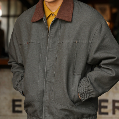 美式復古巴恩風工裝夾克男霜感珠帆硬漢燈芯絨領外套秋