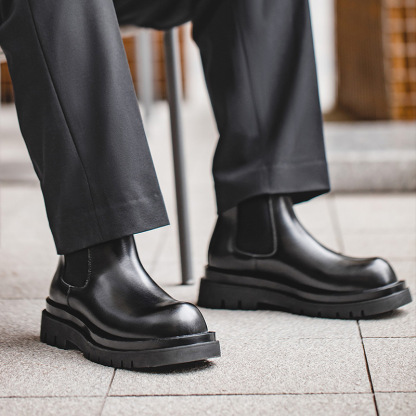 馬登男鞋 英倫風厚底馬丁靴中幫切爾西靴煙筒短靴復古靴子-Retro's Wear