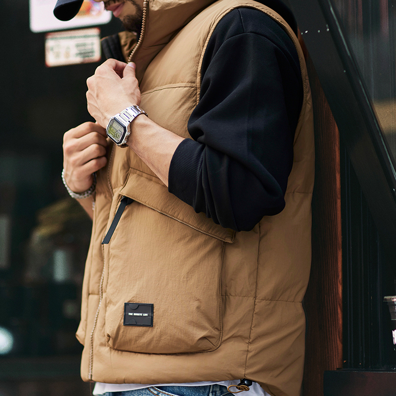 90鴨絨立領工裝羽絨馬甲男士2025冬季新款寬鬆保暖羽絨背心外套