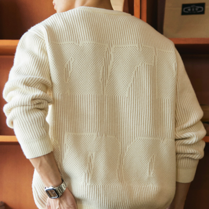 肌理感字母提花圓領毛衣男2025秋冬新款寬鬆休閒慵懶風針織毛線衣