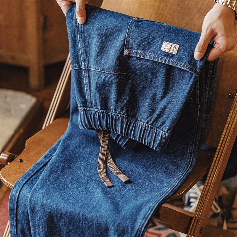 美式復古重磅水洗伐木牛仔褲廓形寬鬆闊腿休閒直筒褲男秋-Retro's Wear