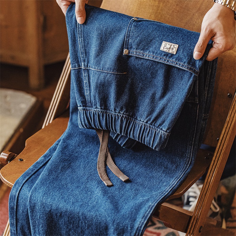 美式復古重磅水洗伐木牛仔褲廓形寬鬆闊腿休閒直筒褲男秋-Retro's Wear